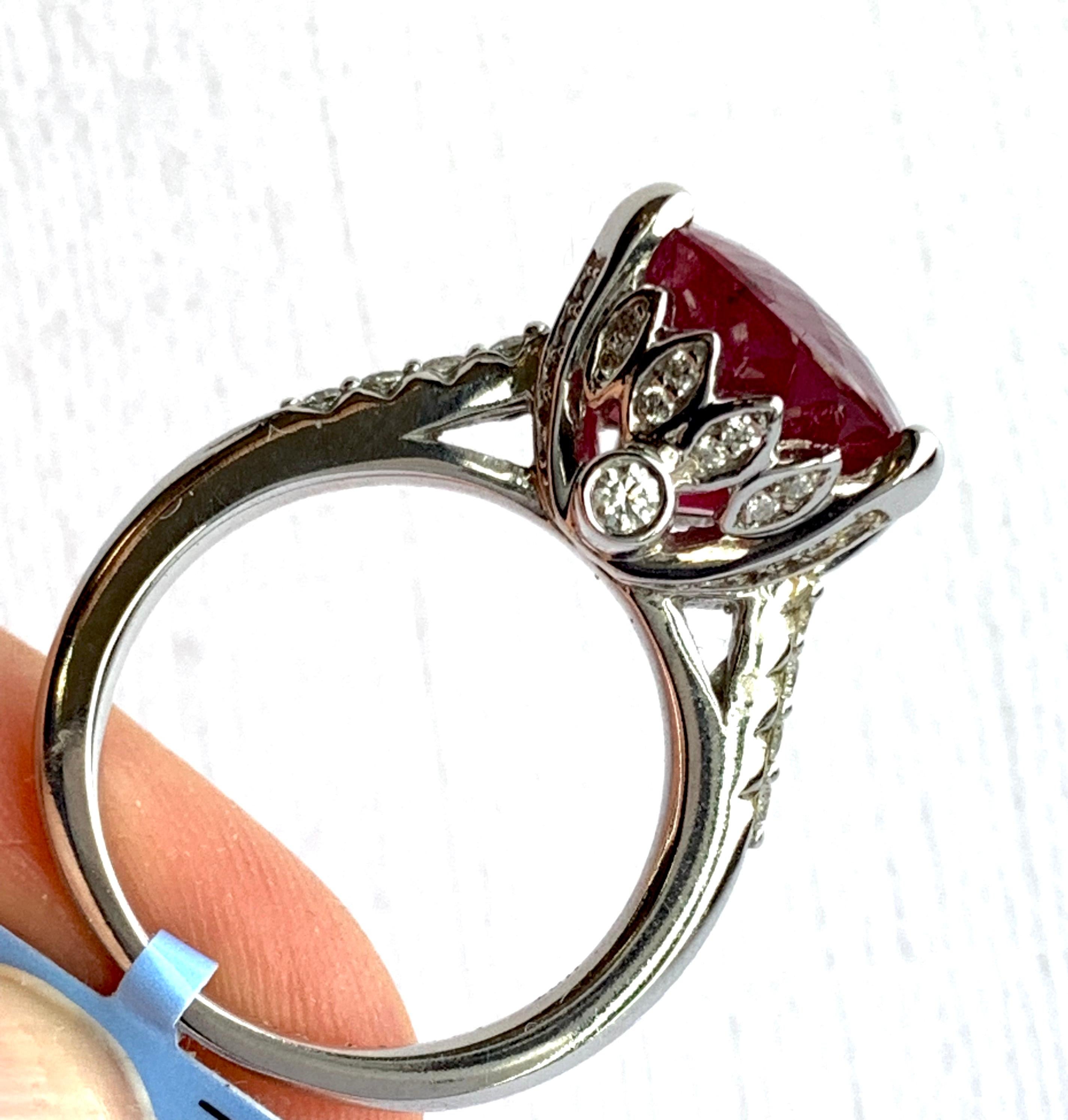 17.36 Carat Oval Rubelite Ring and White Diamond Engagement Ring 14K White Gold In New Condition In GREAT NECK, NY