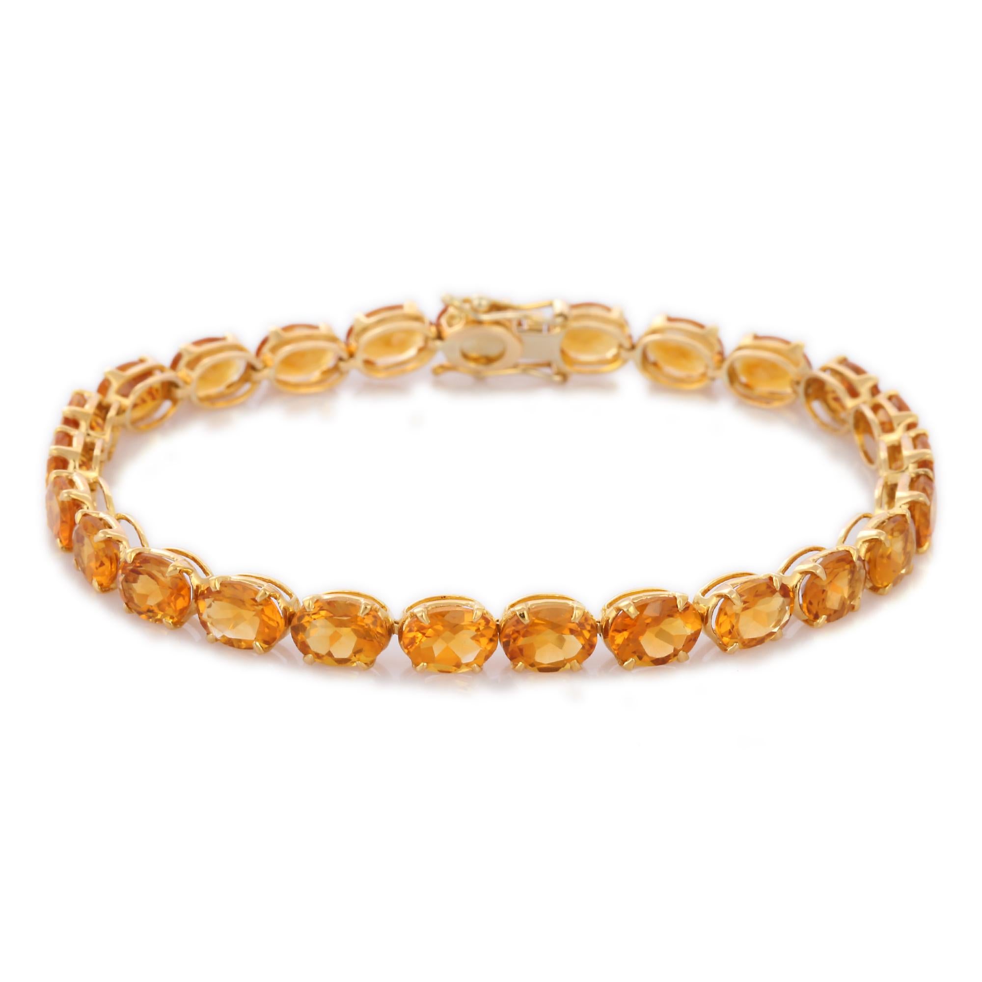 Moderne Bracelet tennis artisanal en or jaune 18 carats avec citrine naturelle de 17,36 carats en vente