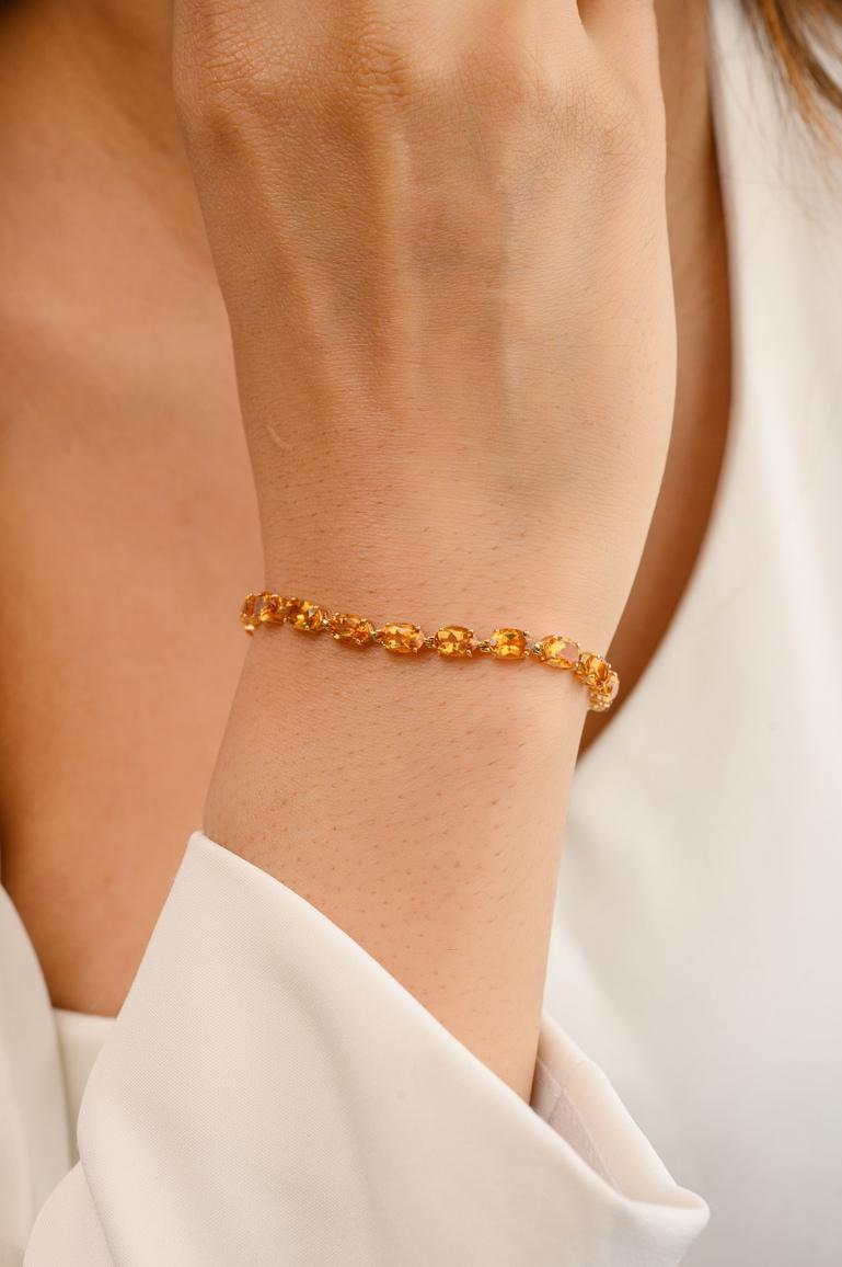 Taille ovale Bracelet tennis artisanal en or jaune 18 carats avec citrine naturelle de 17,36 carats en vente
