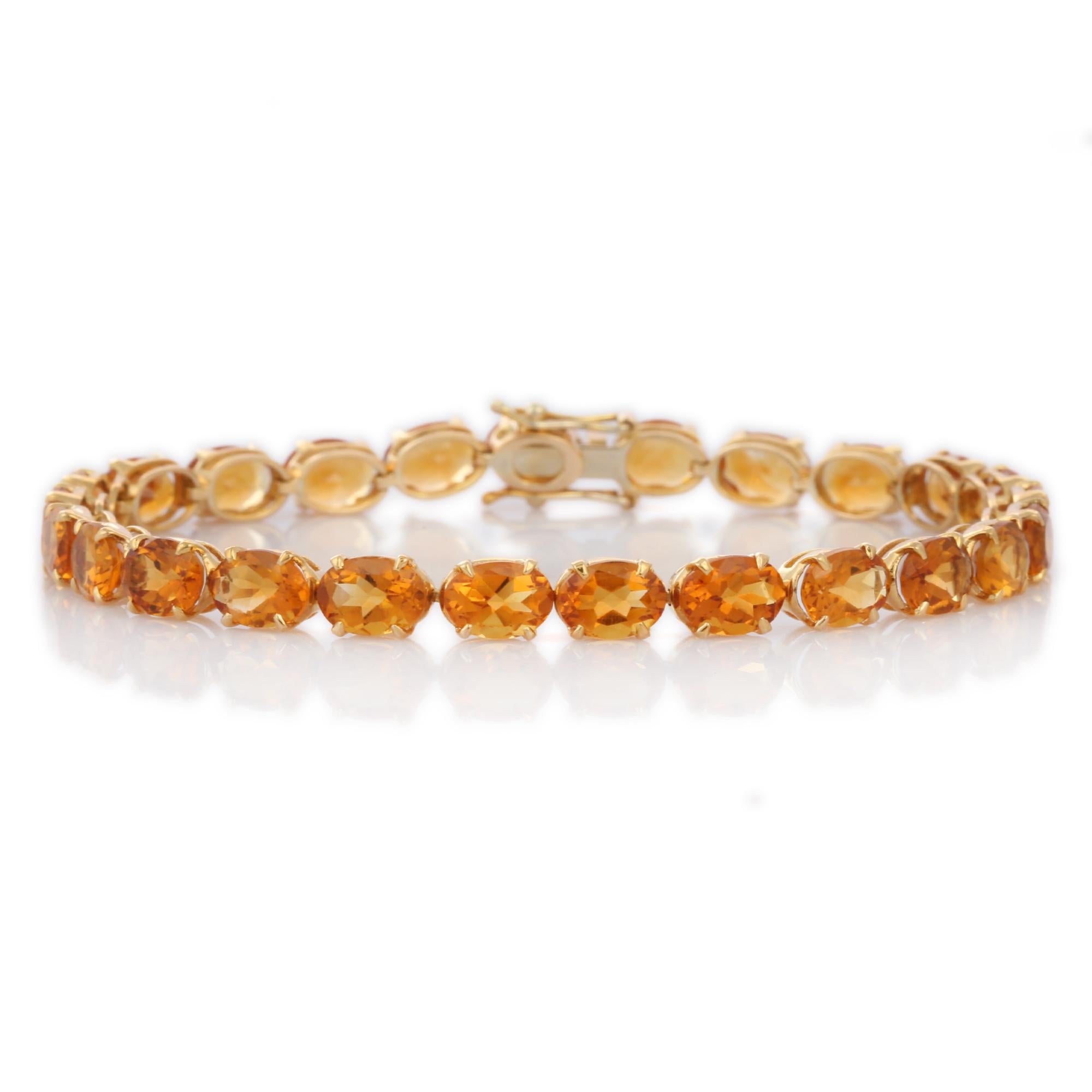 Oval Cut 17.36 Ct Natural Citrine Handcrafted Tennis Bracelet in 18K Yellow Gold For Sale