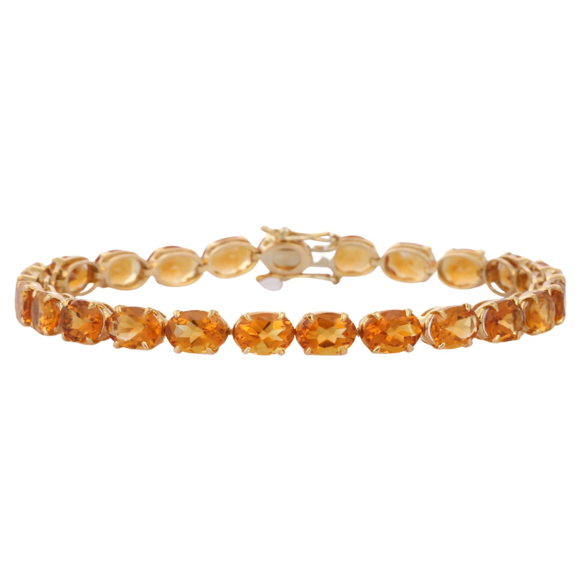Bracelet tennis artisanal en or jaune 18 carats avec citrine naturelle de 17,36 carats