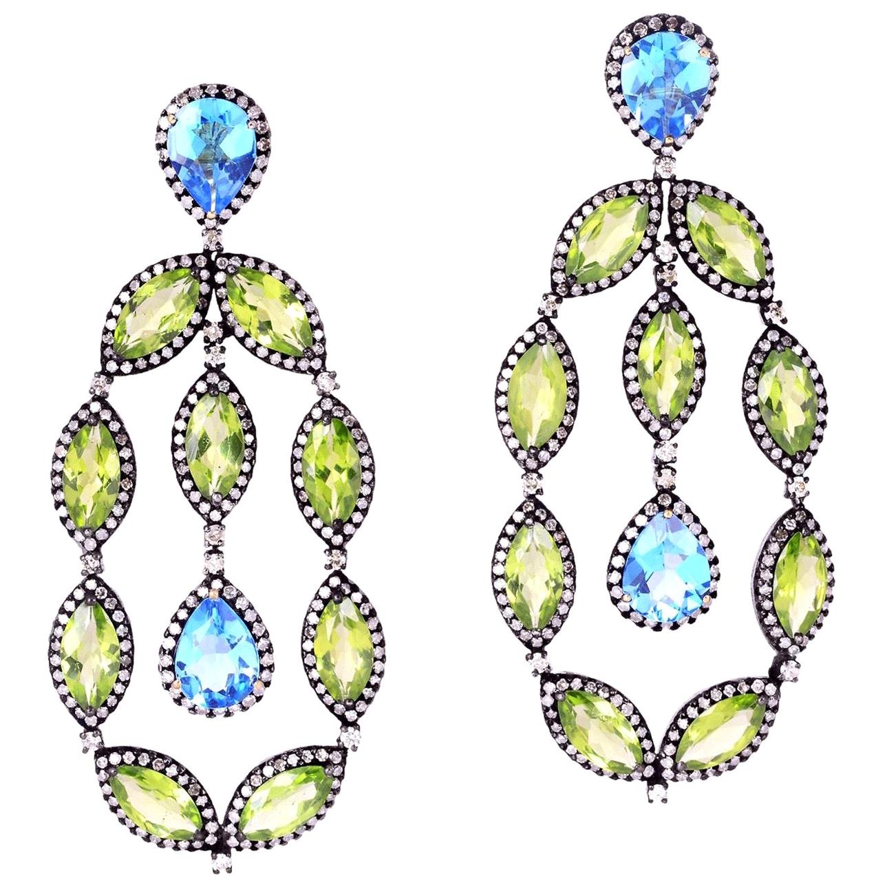 17.37 Carat Peridot Topaz Diamond Earrings