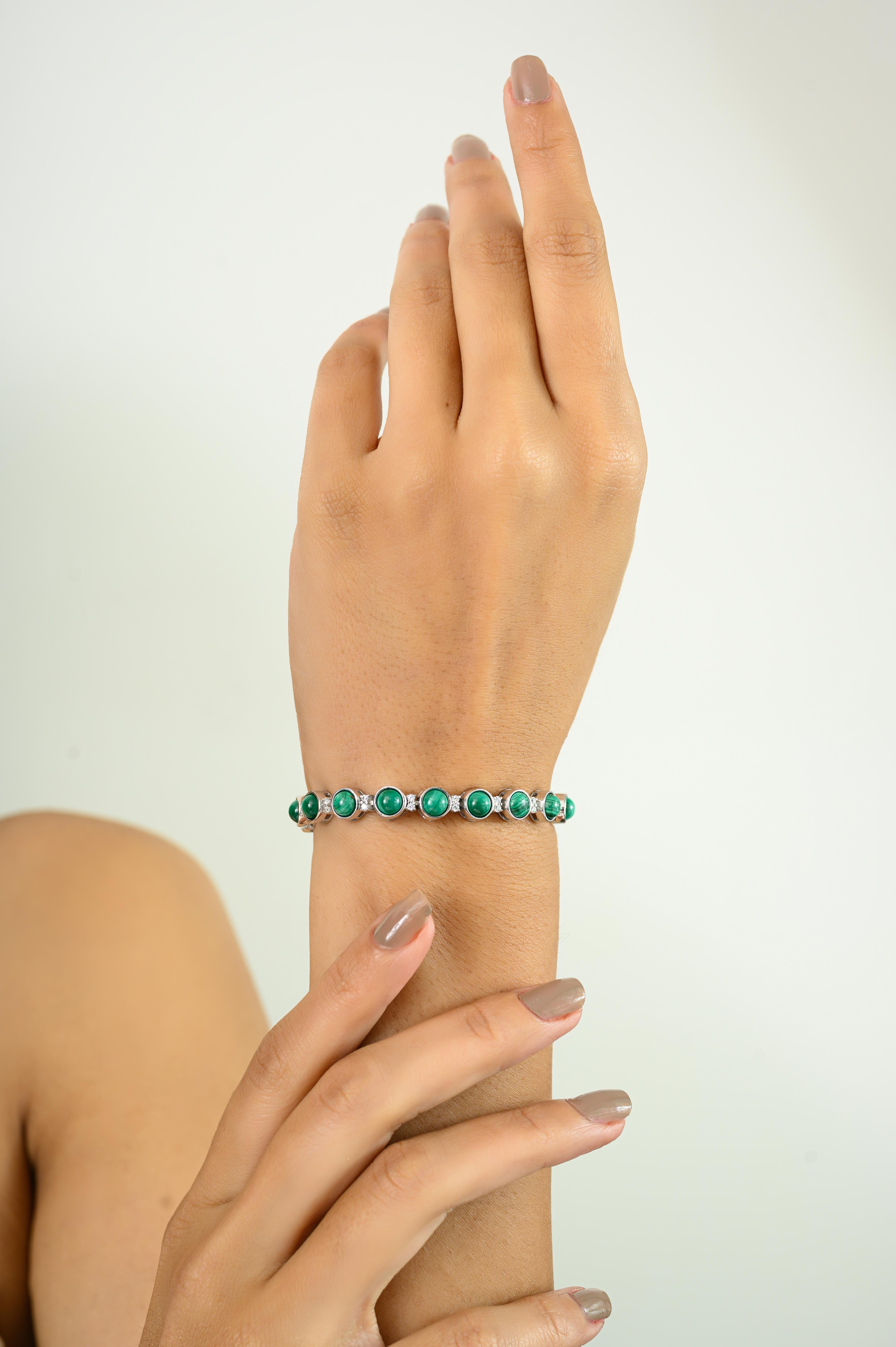 17,37 CTW Bracciale da tennis in argento con gemme di malachite naturale e carbonato verde in vendita 5