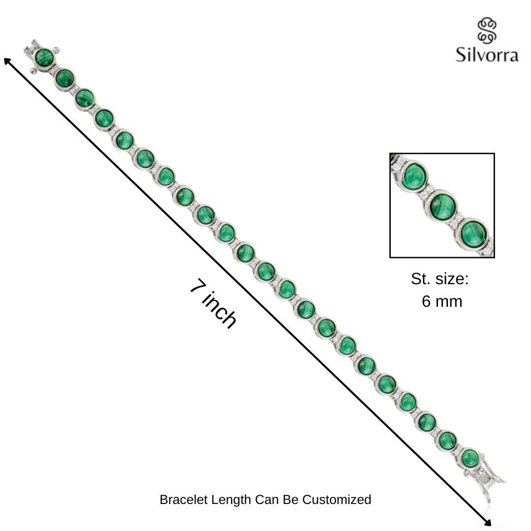 17,37 CTW Bracciale da tennis in argento con gemme di malachite naturale e carbonato verde in vendita 6