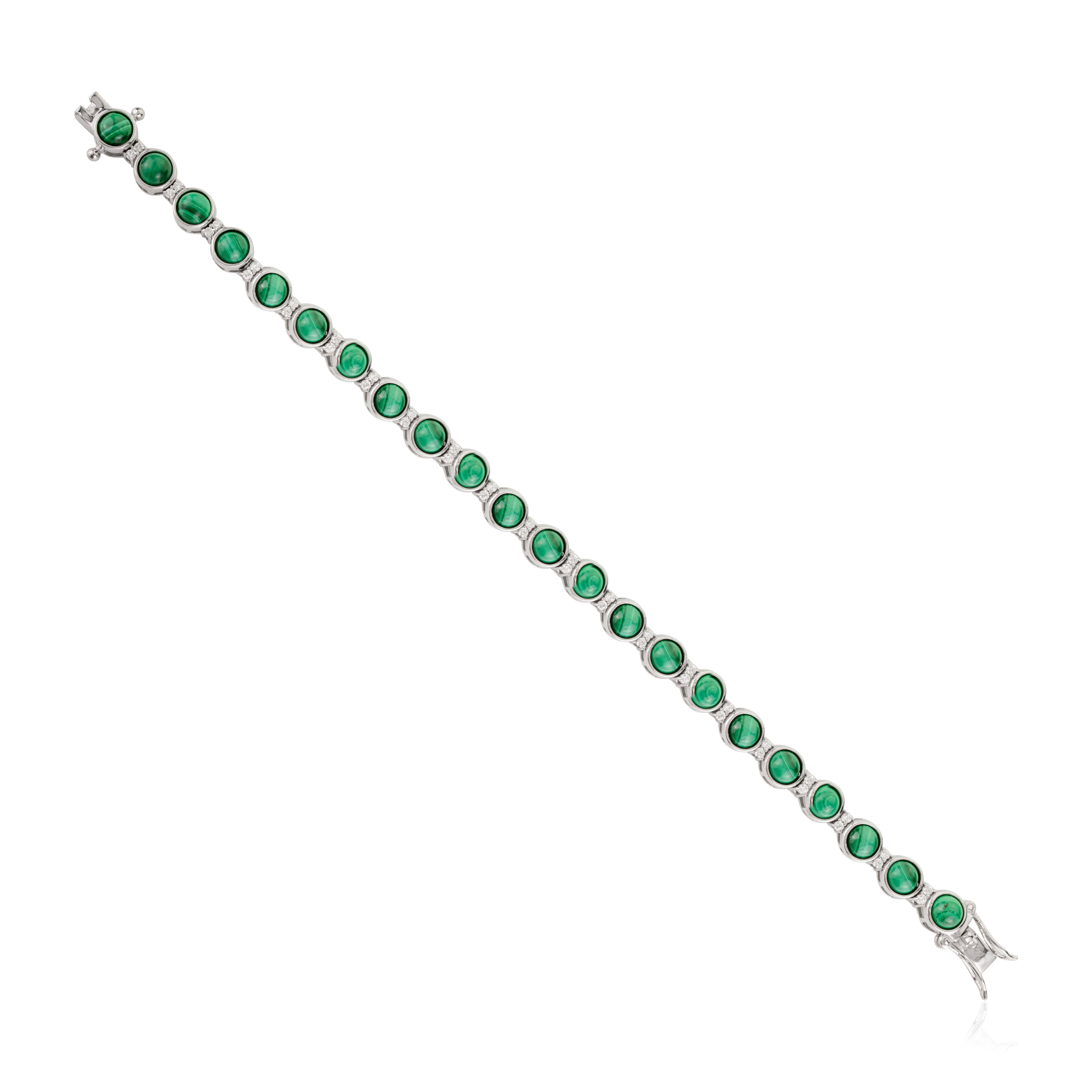 Donna 17,37 CTW Bracciale da tennis in argento con gemme di malachite naturale e carbonato verde in vendita