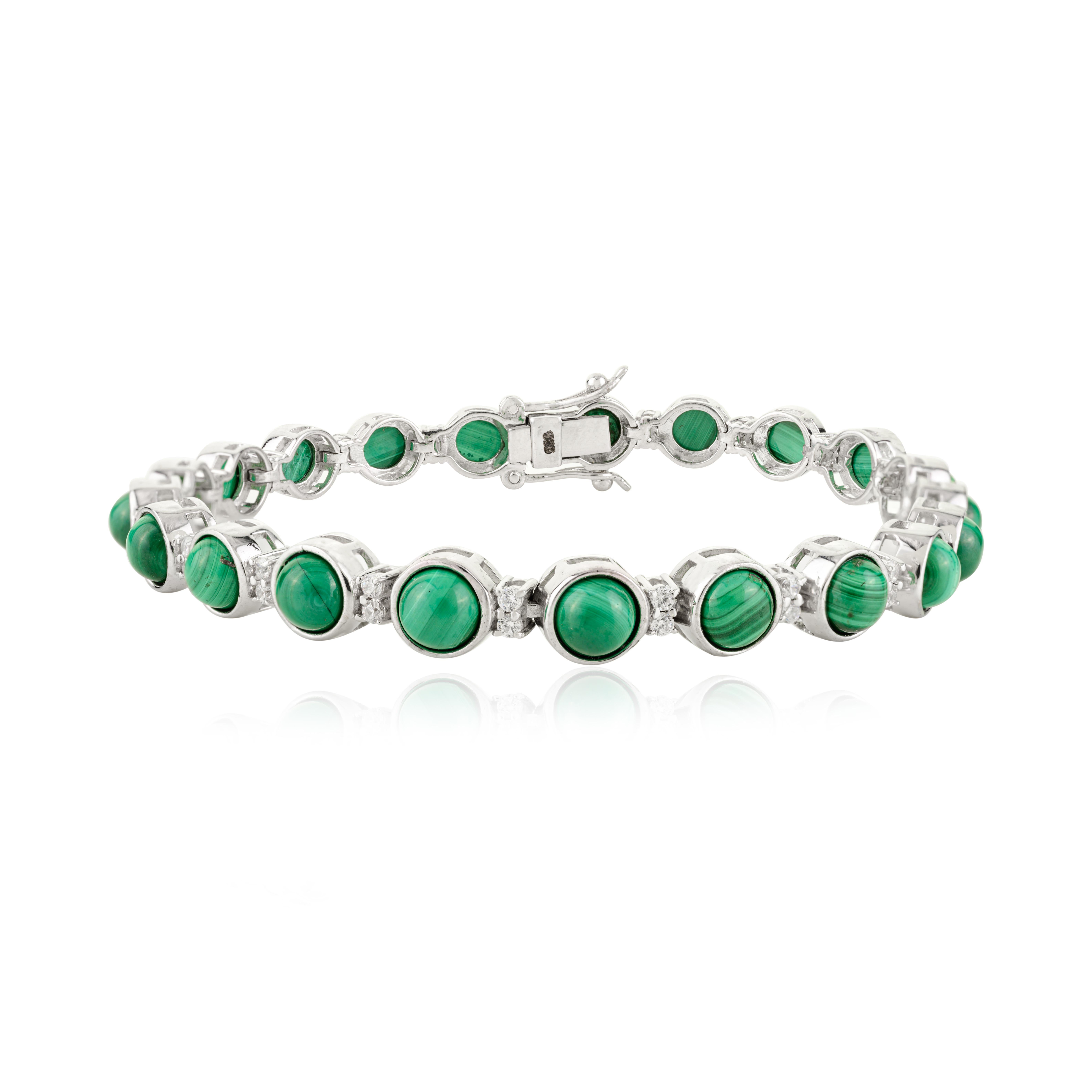 17,37 CTW Bracciale da tennis in argento con gemme di malachite naturale e carbonato verde in vendita 2