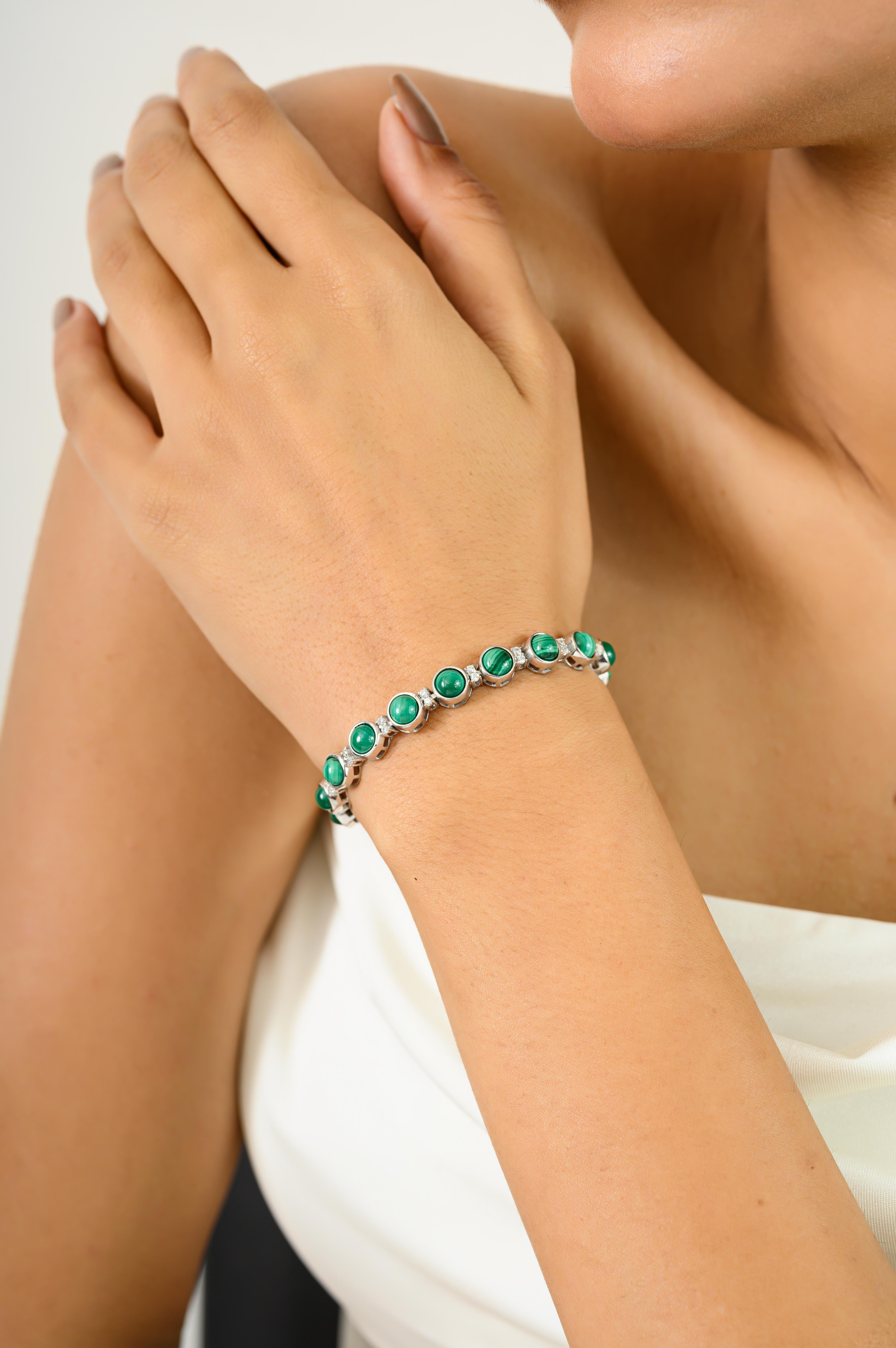 17,37 CTW Bracciale da tennis in argento con gemme di malachite naturale e carbonato verde in vendita 3