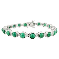 17.37 CTW Green Carbonate Natural Malachite Gemstone Silver Tennis Bracelet