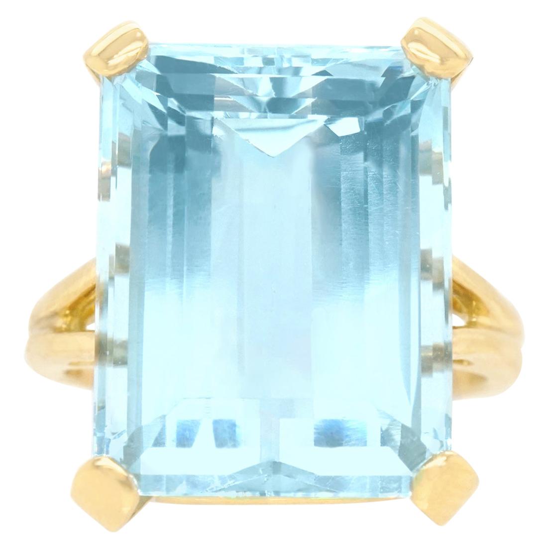 17.38 Carat Aquamarine Ring by Lawrence Jeffrey in Gold
