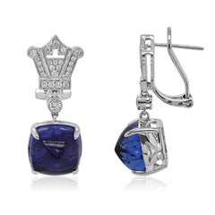 17.38 Carats Tanzanite and White Diamond White Gold Earrings