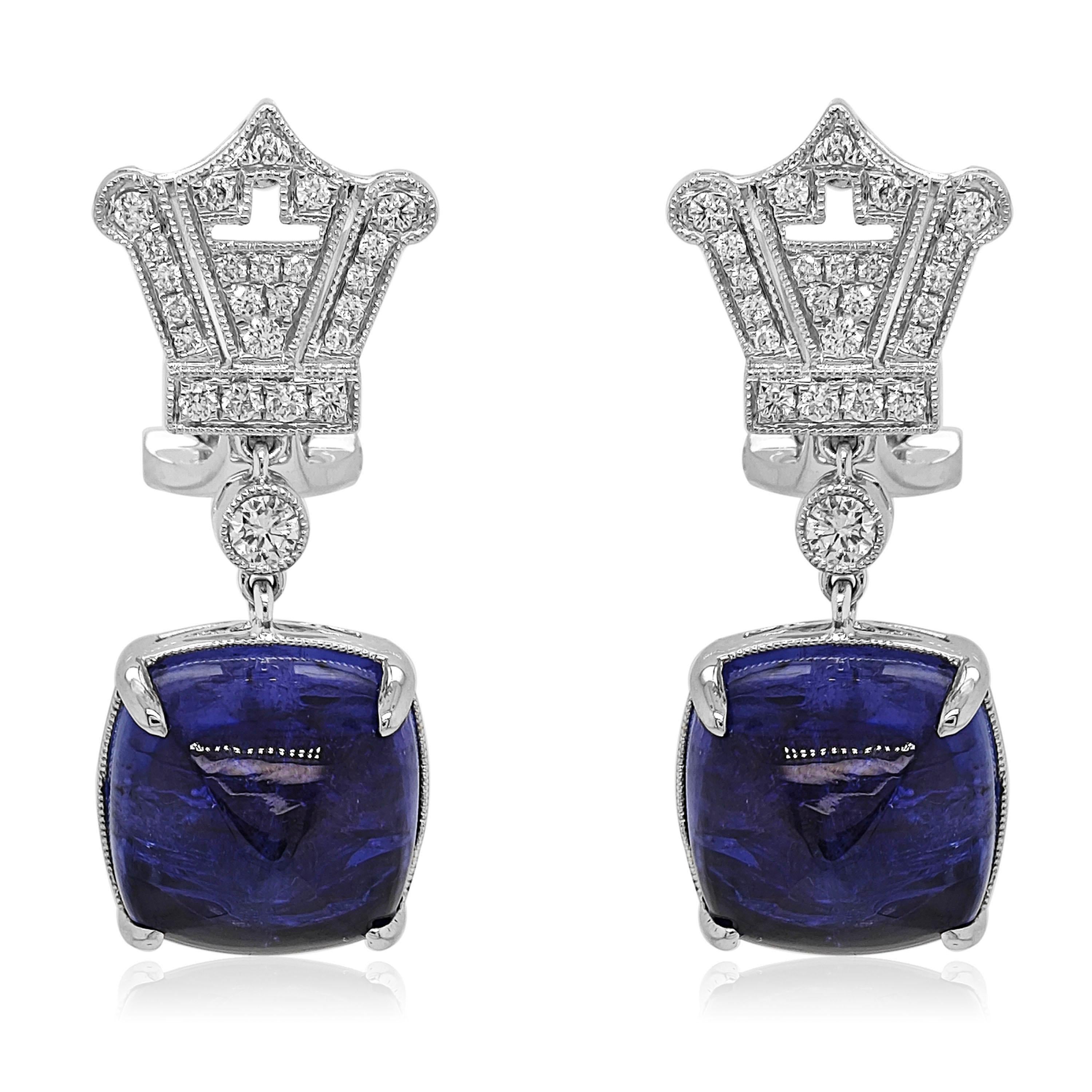 Taglio misto Orecchini in oro bianco con tanzanite e diamanti bianchi da 17.38 carati in vendita