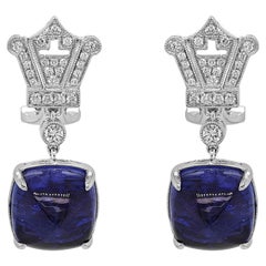 Boucles d'oreilles en or blanc avec tanzanite de 17.38 carats et diamants blancs
