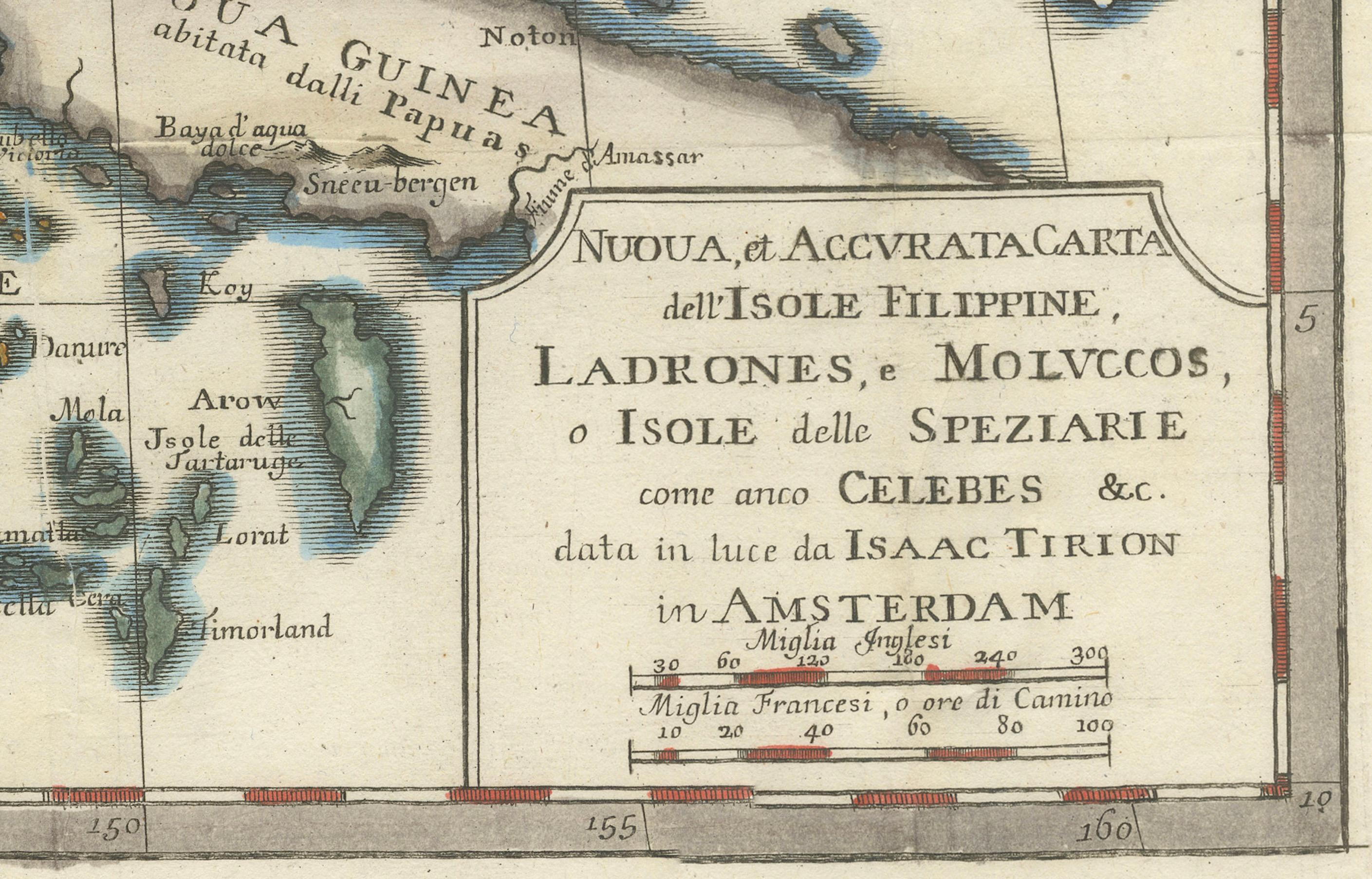 Inciso Mappa delle Filippine e dell'Indonesia orientale del 1738: Isole delle Spezie di Tirion in vendita