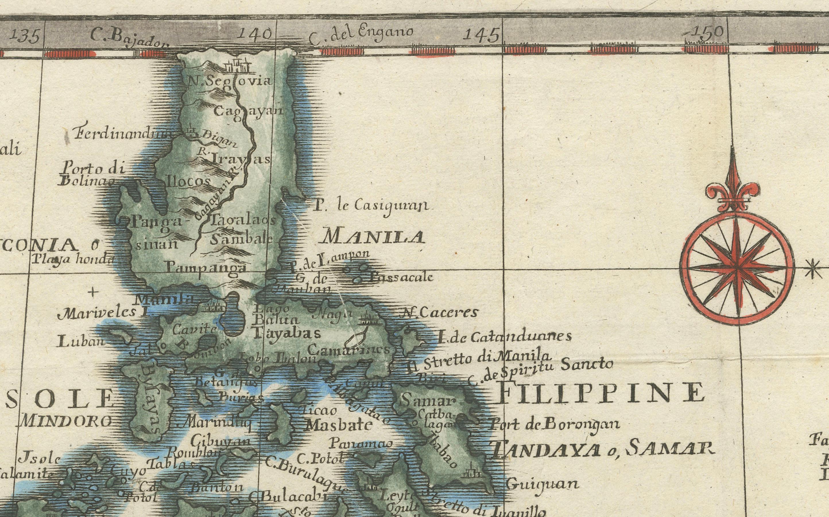 Carta Mappa delle Filippine e dell'Indonesia orientale del 1738: Isole delle Spezie di Tirion in vendita