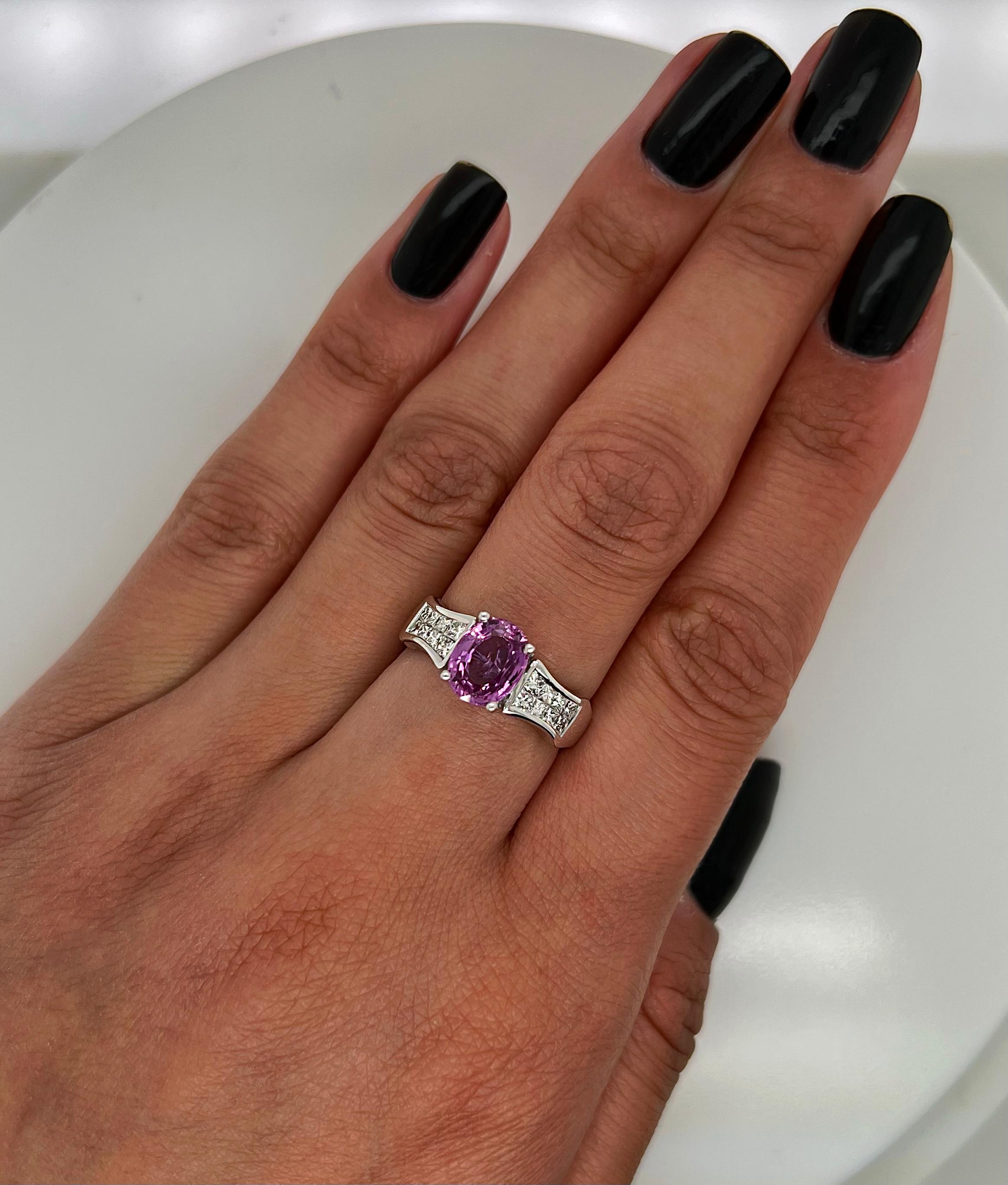 Oval Cut 2.33 Total Carat Pink Sapphire Diamond Ladies Ring For Sale