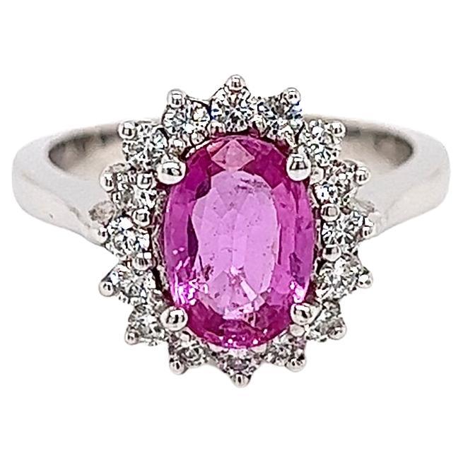 2.16 Total Carat Pink Sapphire Diamond Halo Ladies Ring For Sale