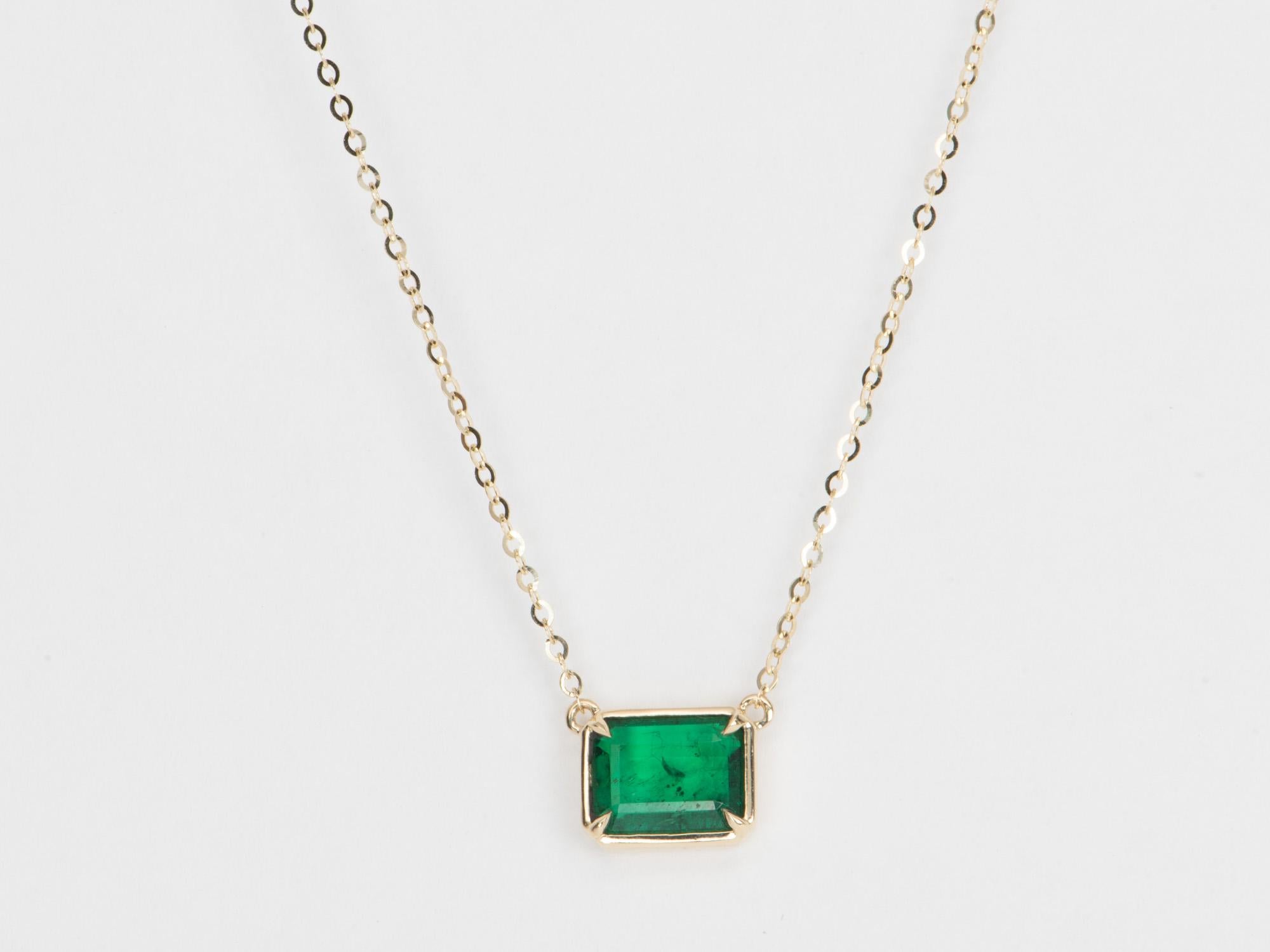 1.73ct Bright Green Zambian Emerald Necklace 14K Gold R4470 In New Condition For Sale In Osprey, FL