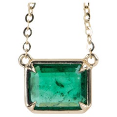 1.73ct Bright Green Zambian Emerald Necklace 14K Gold R4470