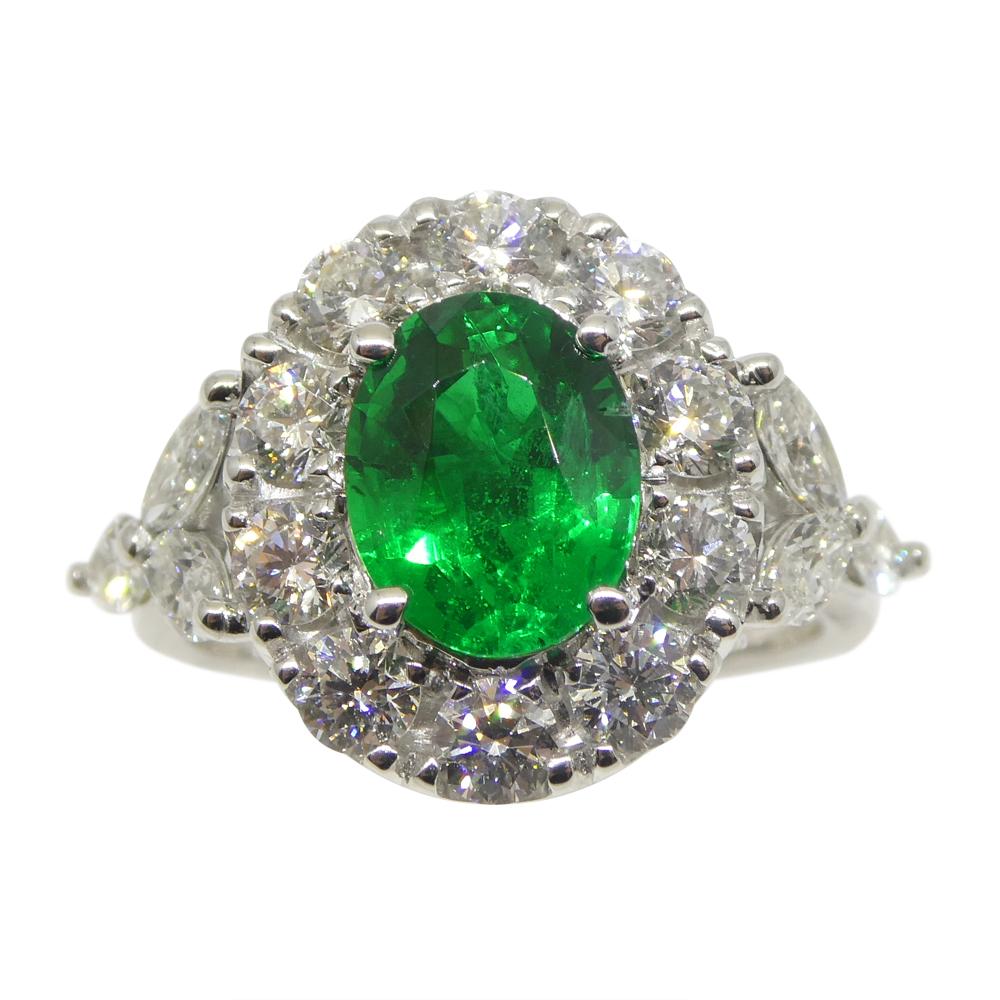 Oval Cut 1.73ct Emerald, Diamond Engagement/Statement Ring in 18K White Gold For Sale