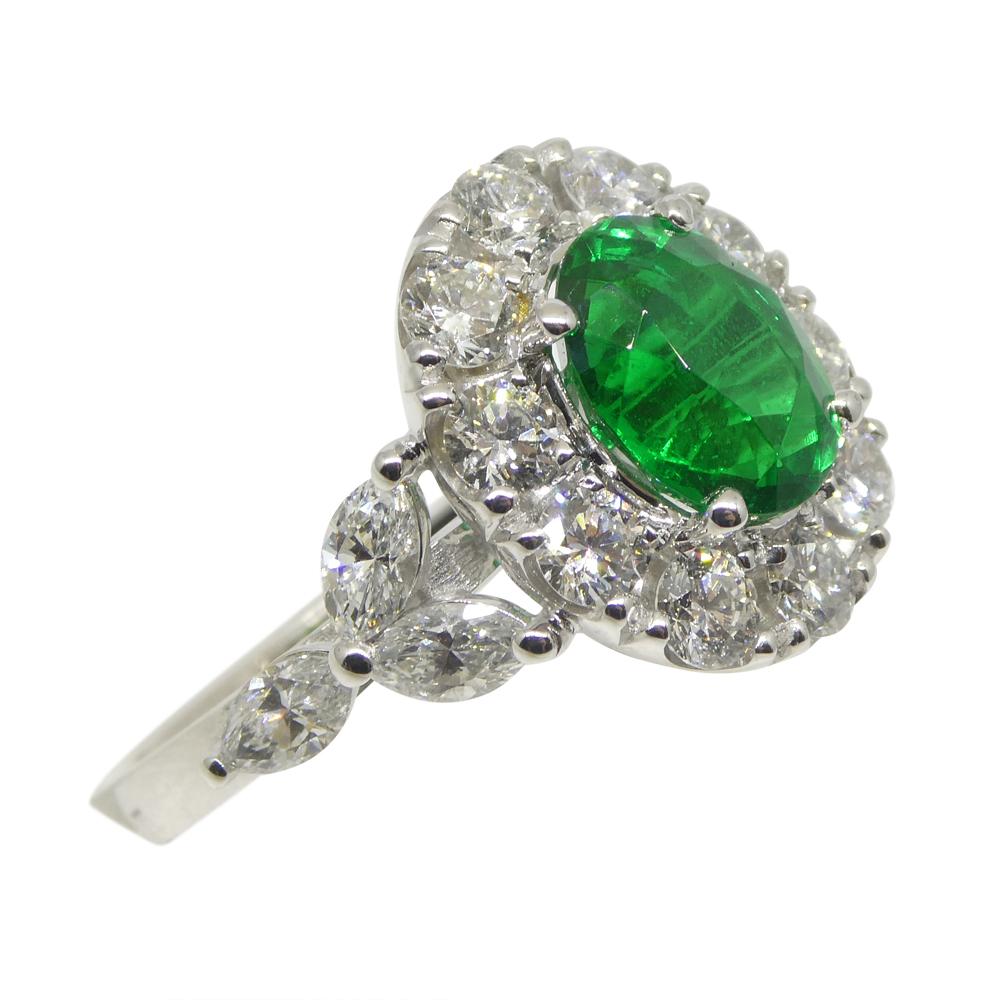 Women's or Men's 1.73ct Emerald, Diamond Engagement/Statement Ring in 18K White Gold For Sale