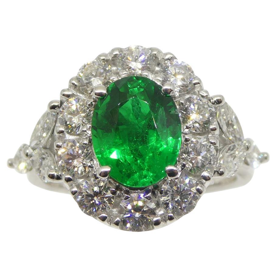 1.73ct Emerald, Diamond Engagement/Statement Ring in 18K White Gold For Sale