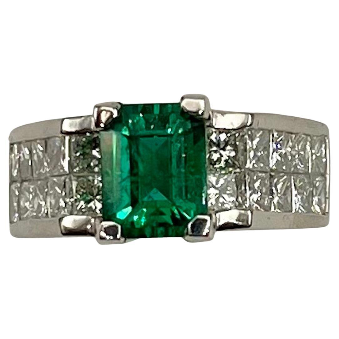 1.73Ct Fine Emerald Cut Colombian Emerald Ring For Sale