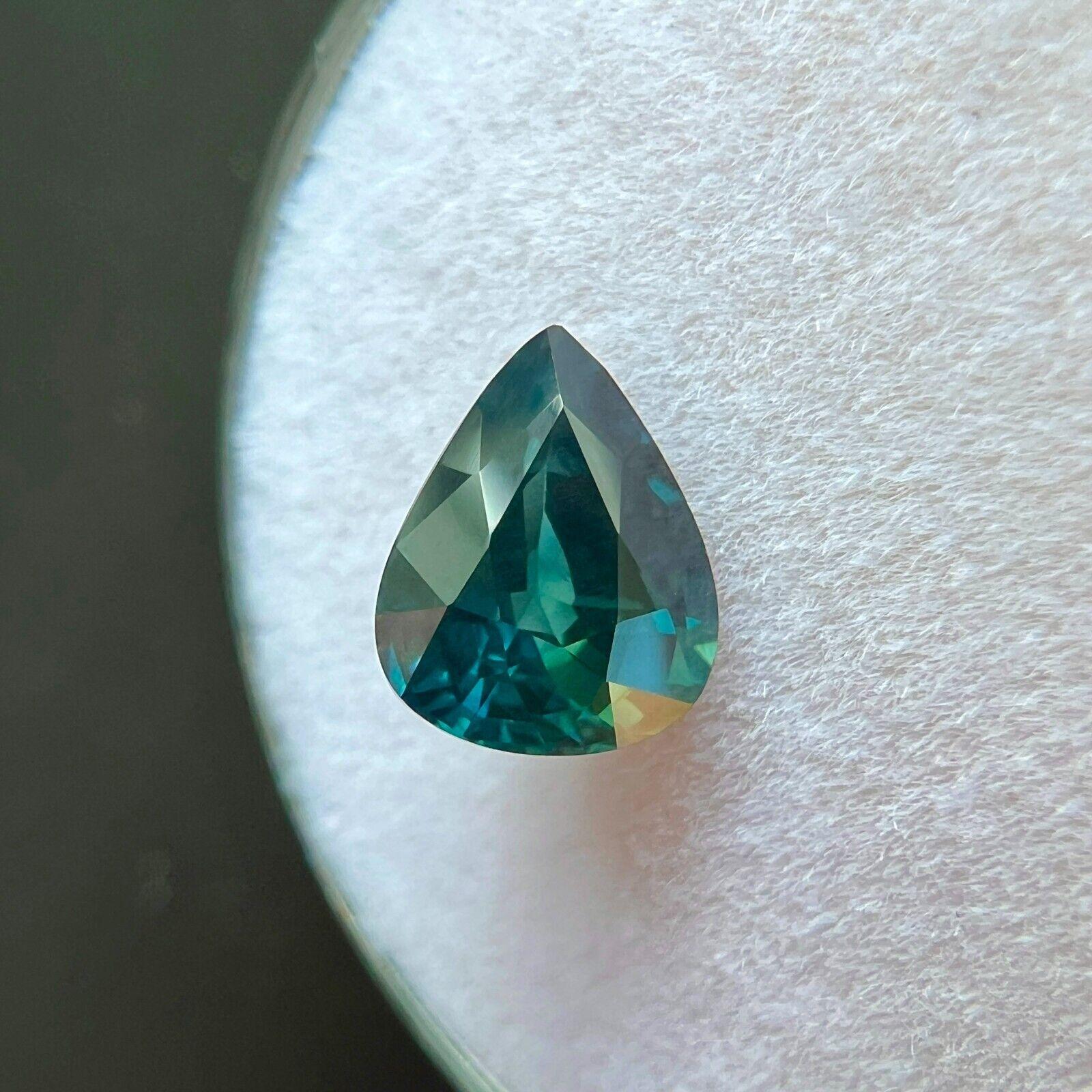 1,73ct GIA zertifiziert unbehandelt Teal Sapphire Grün Blau Birne Teardrop 7,9x6,3mm (Tropfenschliff) im Angebot