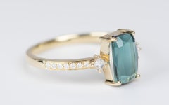 1.73ct Indicolite Tourmaline and Diamond Engagement Ring 14K Yellow Gold R6225