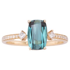 1.73ct Indicolite Tourmaline and Diamond Engagement Ring 14K Yellow Gold R6225