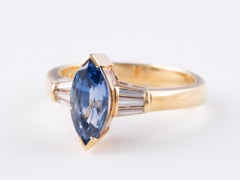 1.73ct Marquise Sapphire and Baguette Diamond 18K Gold Engagement Ring V1173
