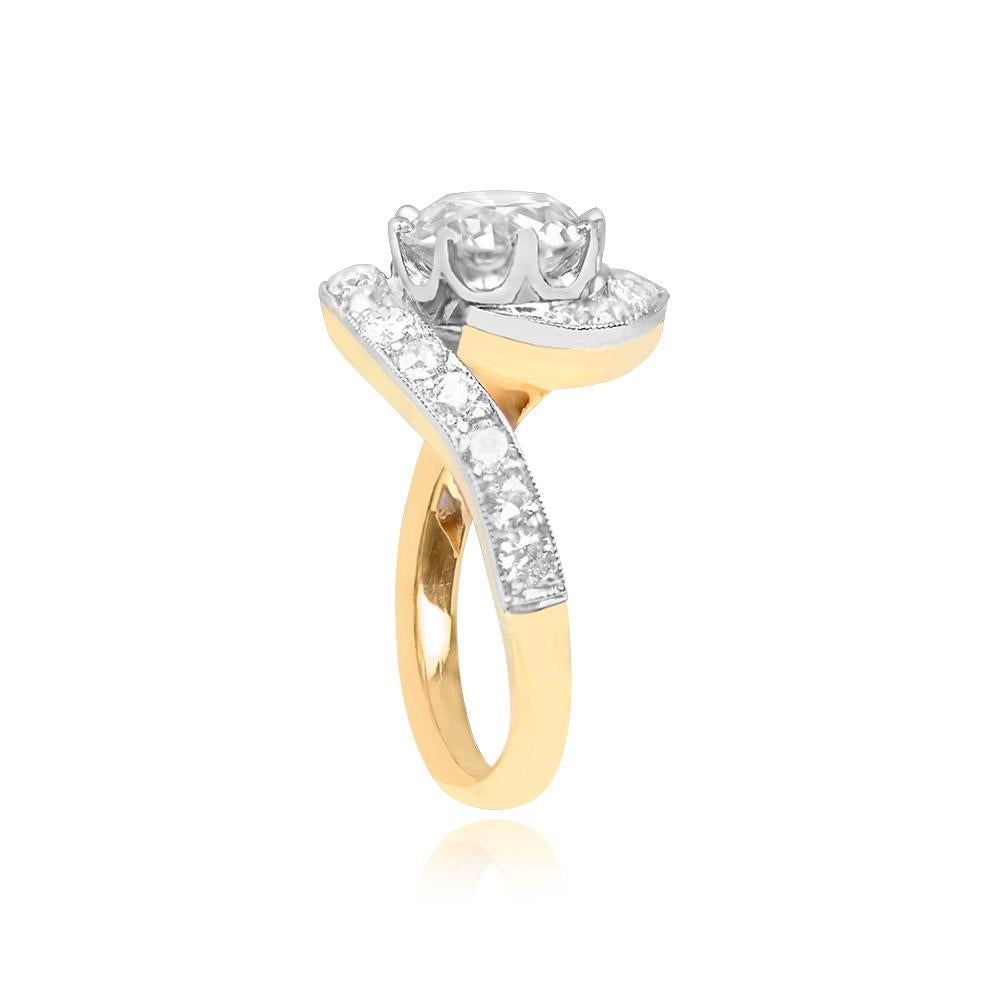Art Deco 1.73ct Old European Cut Diamond Engagement Ring, Platinum & 18k Yellow Gold For Sale