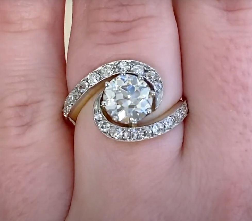 Women's 1.73ct Old European Cut Diamond Engagement Ring, Platinum & 18k Yellow Gold For Sale