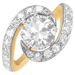 Bague de fiançailles en platine et or jaune 18k avec un diamant de taille européenne de 1,73ct