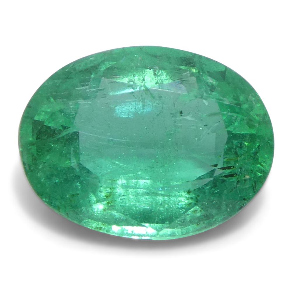 1.73ct Oval Green Emerald from Zambia In New Condition For Sale In Toronto, Ontario