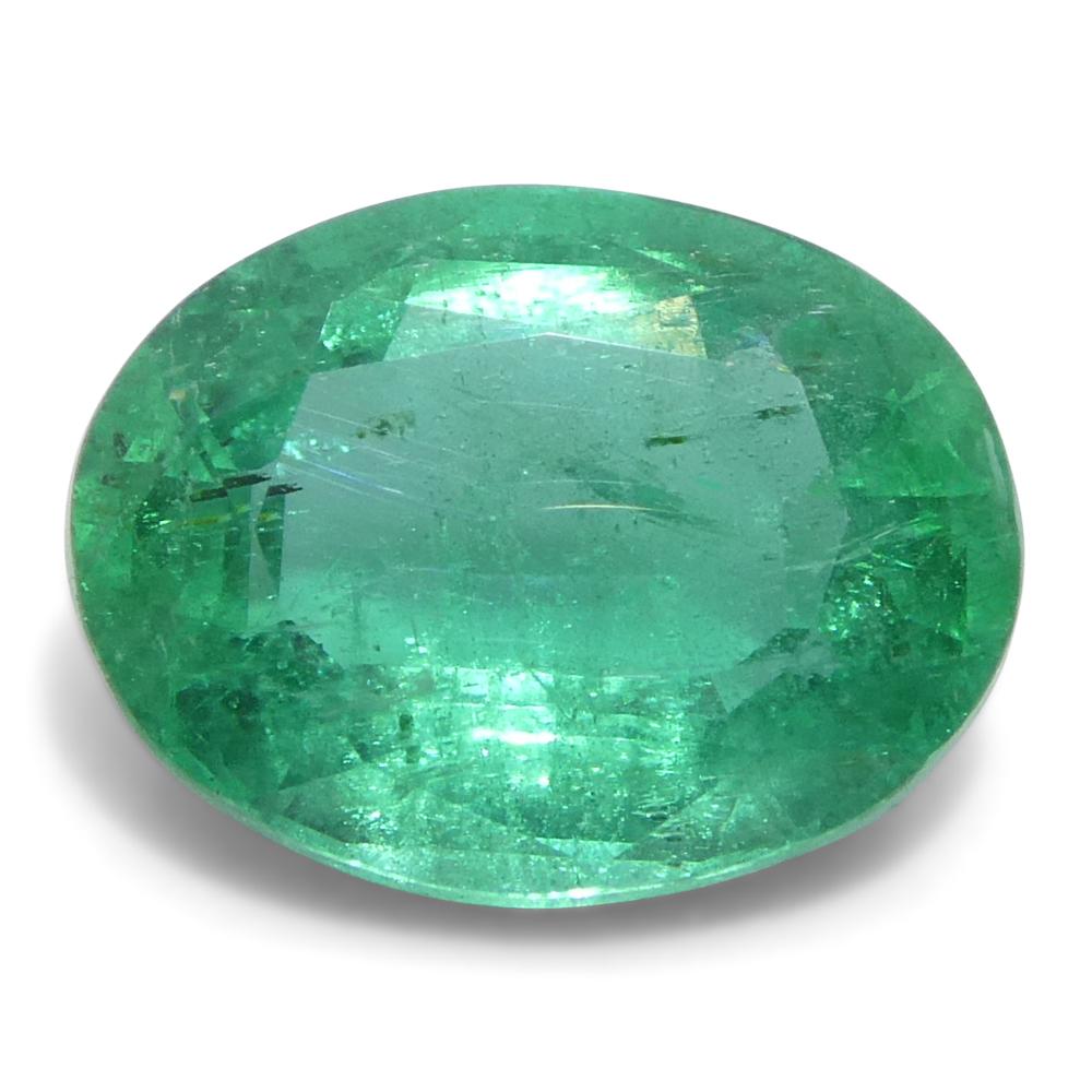 Women's or Men's 1.73ct Oval Green Emerald from Zambia For Sale
