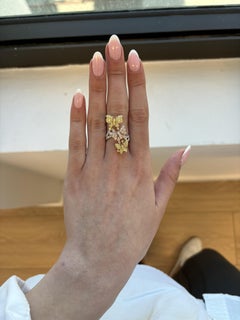 1.73ct Yellow & Pink Diamond Butterfly Ring 18k Three Tone Gold