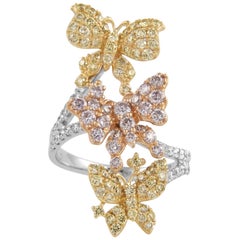 1.73ct Yellow & Pink Diamond Butterfly Ring 18k Three Tone Gold