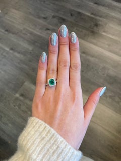 1.73ctt Cushion Emerald with Diamond Halo Ring 18k White Gold