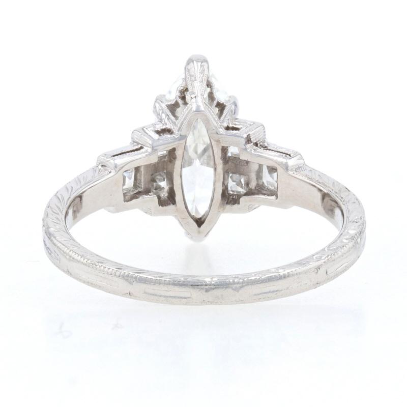 1.73 Carat Old Cut Marquise Diamond Art Deco Ring, Platinum Vintage GIA VVS2 1
