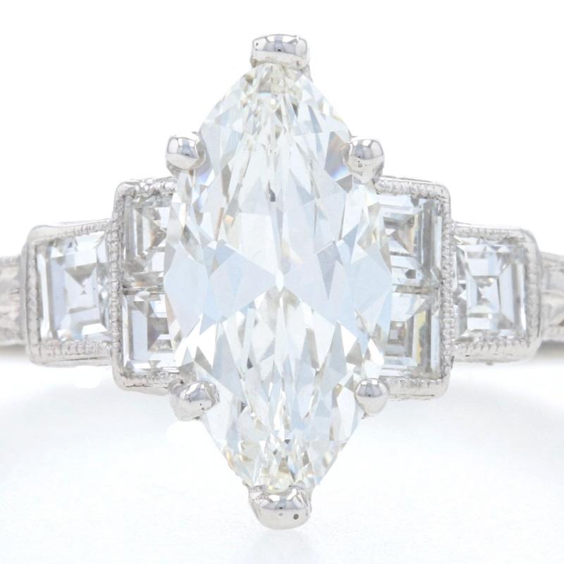 1.73 Carat Old Cut Marquise Diamond Art Deco Ring, Platinum Vintage GIA VVS2 2