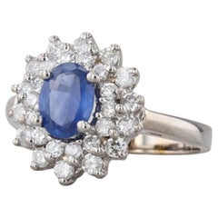 1.73ctw Oval Blue Sapphire Diamond Halo Ring 14k White Gold Size 8 Engagement