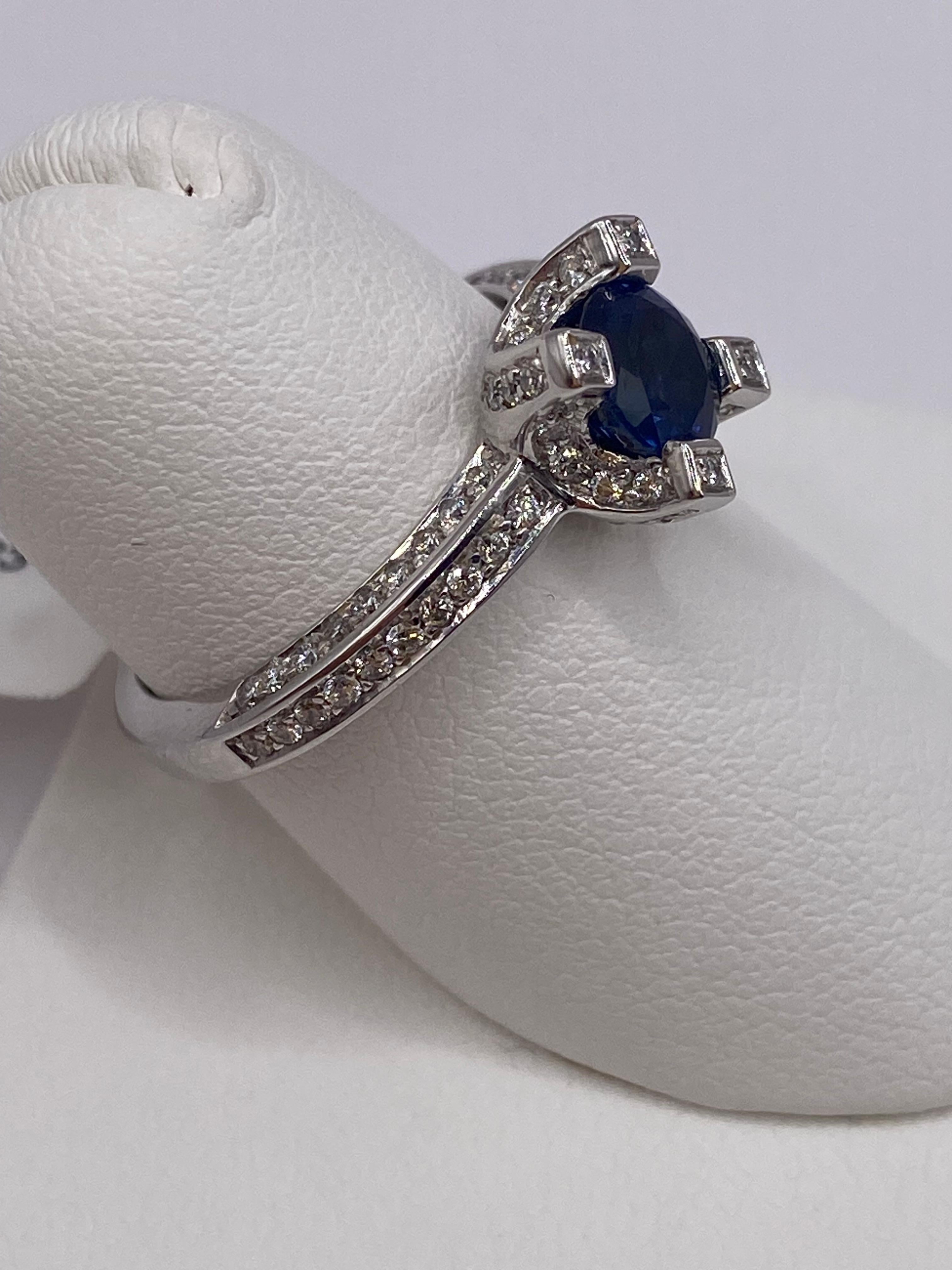 Modern 1.73ctw Round Sapphire & Diamond Ring in 14KT White Gold For Sale
