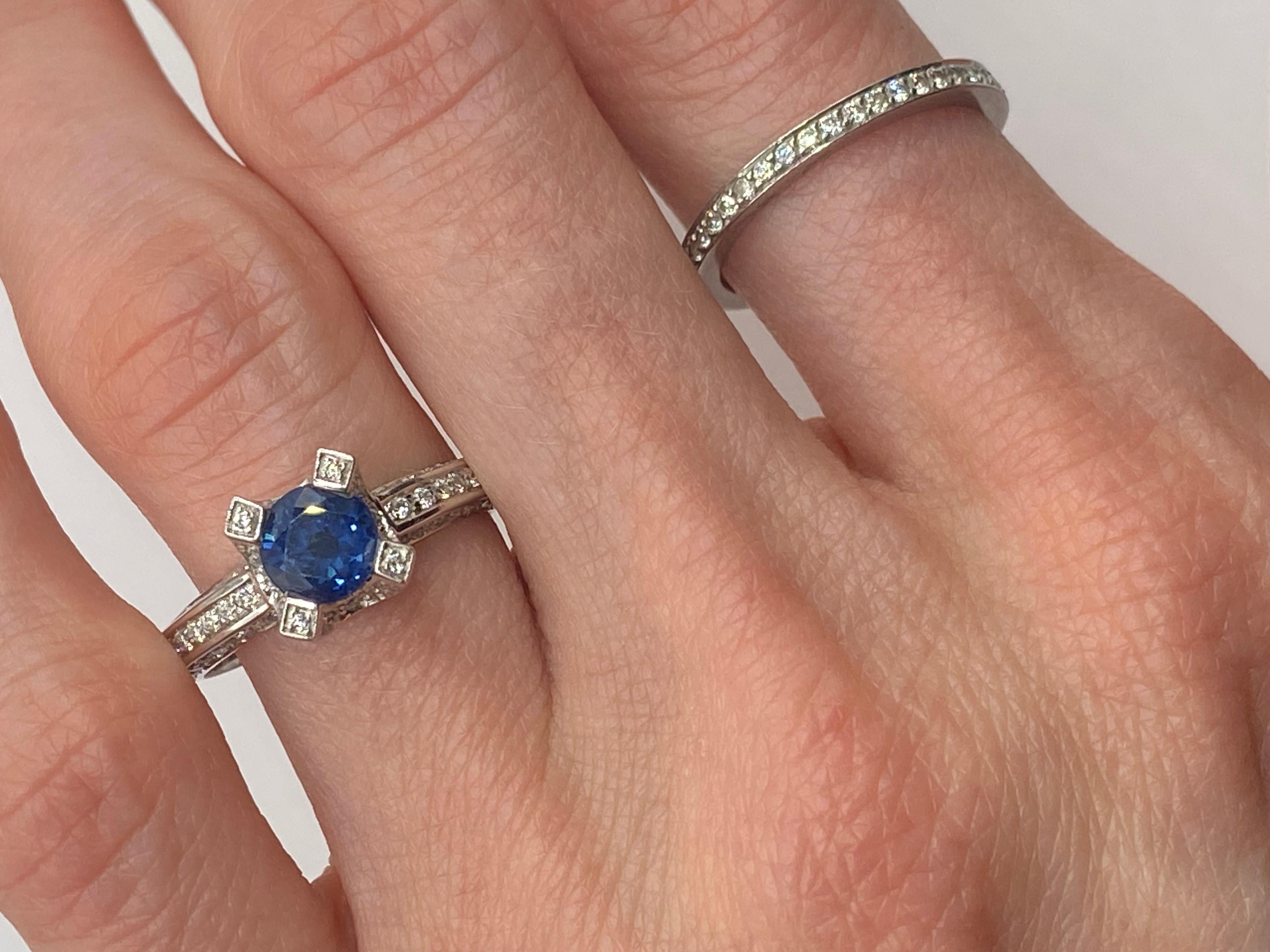 1.73ctw Round Sapphire & Diamond Ring in 14KT White Gold In New Condition For Sale In New York, NY