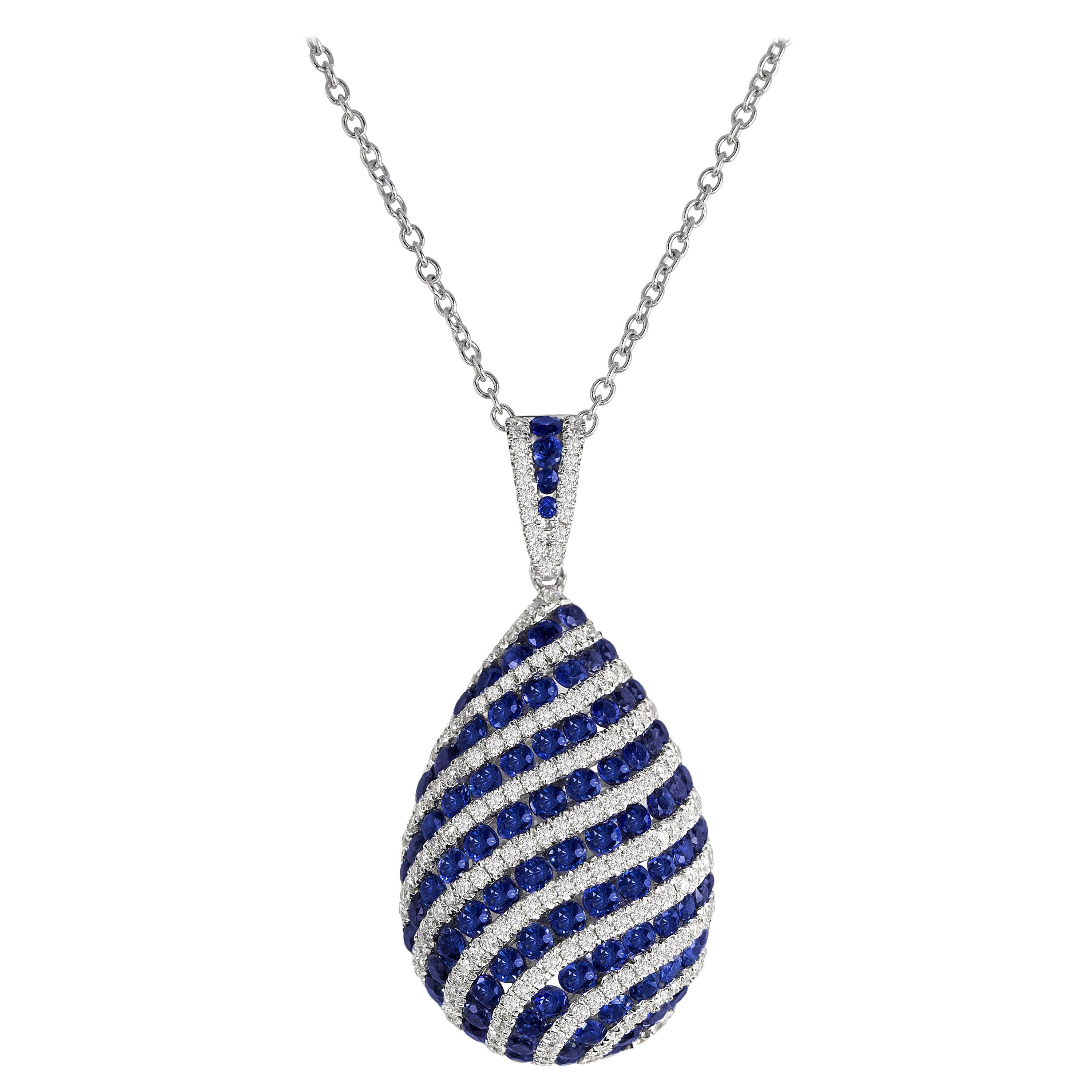 1.74 Ct Blue Sapphire and 0.70 Carat Natural Dia Teardrop Swirl Pendant ref1012 For Sale