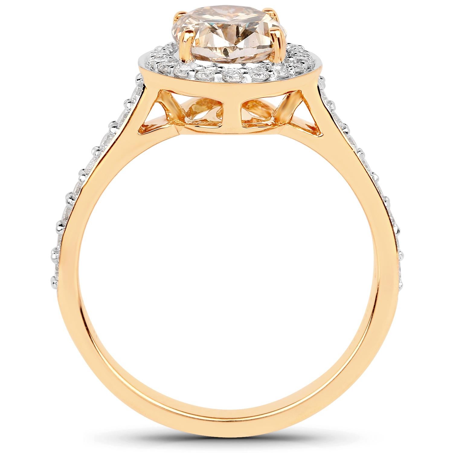 1.74 Carat Oval Shaped Champagne Diamond and 0.44 Carats White Diamond 18K Yellow Gold Bridal Ring

Center Stone Details: 
Stone: Champagne Diamond (untreated)
Shape: Oval cut 
Size: 8.40mm x 6.60mm
Weight: 1.74 carat
Quality: SI2-I1, Natural Brown