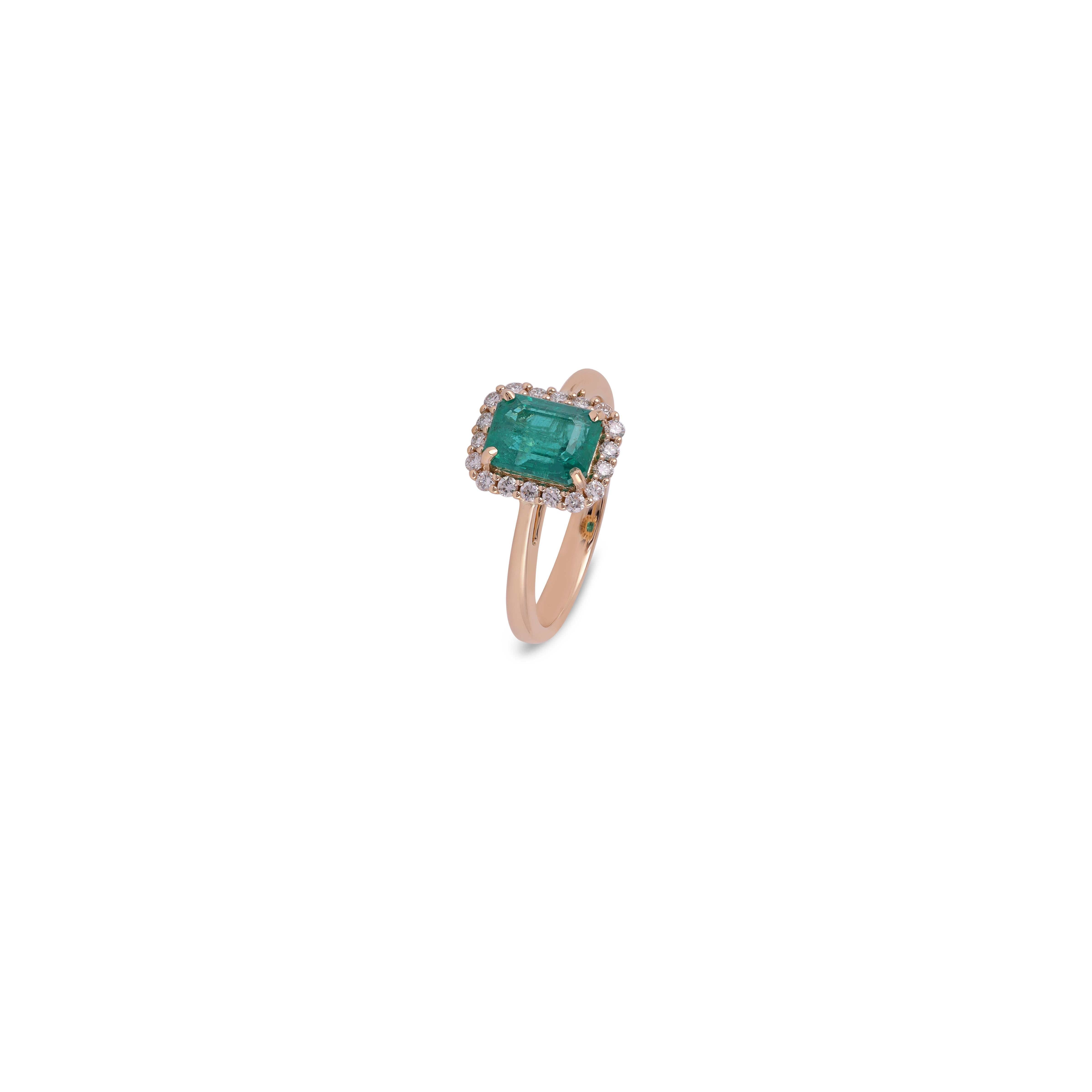 Emerald Cut 1.74 Carat Clear Zambian Emerald & Diamond Cluster Ring in 18Karat Yellow Gold For Sale