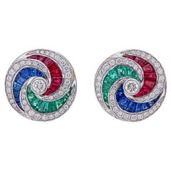 Ohrringe mit farbigen Edelsteinen und Diamanten, 1,74 Karat, aus 950er Platin