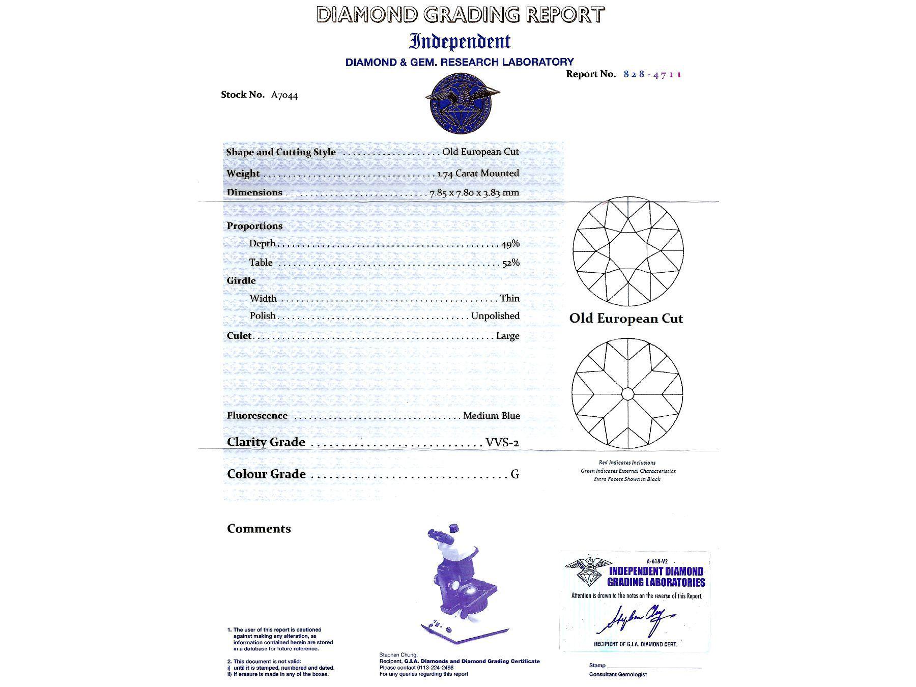 1.74 Carat Diamond and Platinum Solitaire Engagement Ring 4