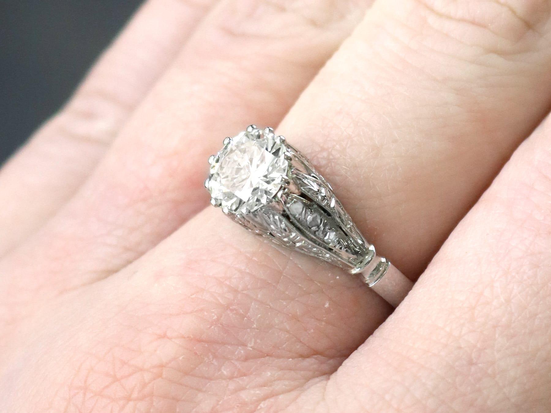A stunning, fine and impressive antique French 1.74 carat diamond and platinum solitaire style engagement ring; part of our diverse antique jewelry and estate jewelry collections.

This fine and impressive antique diamond engagement ring has been