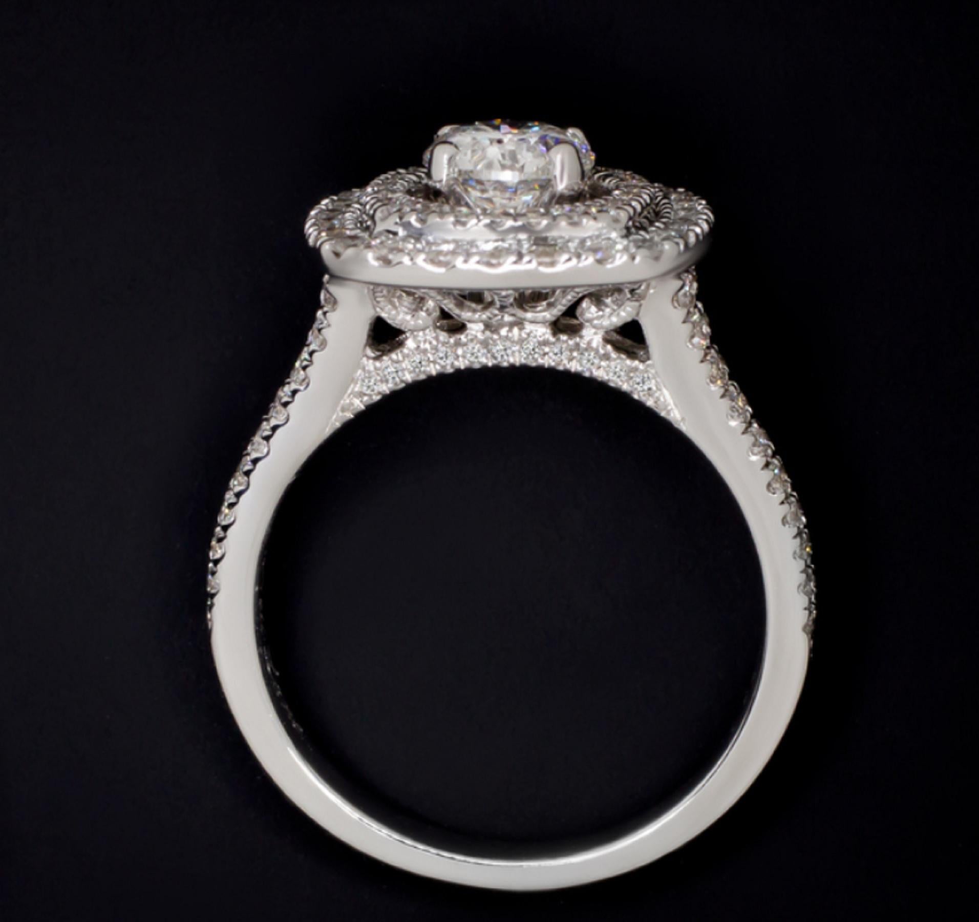 Modern 1.74 Carat Double Halo Round Brilliant Cut Diamond Engagement Ring